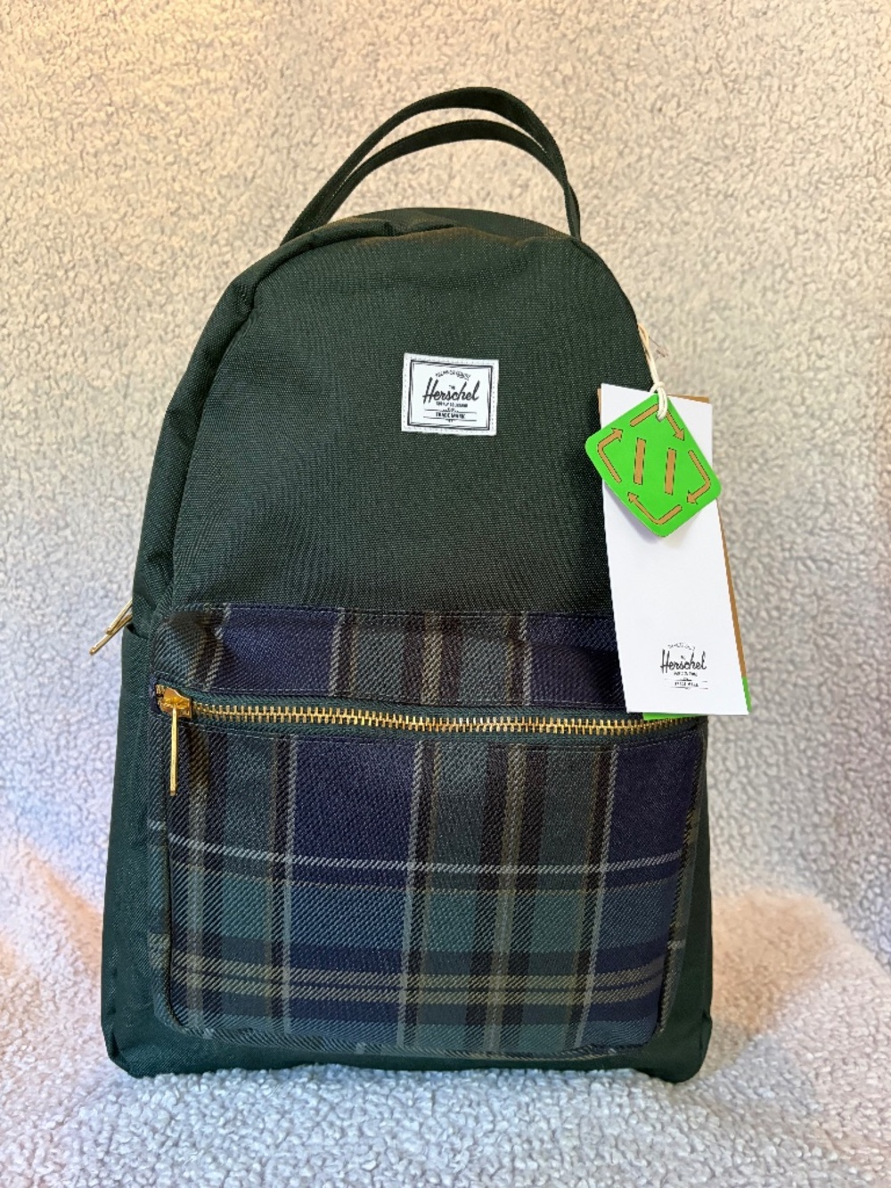 Herschel Nova Mini Backpack in the Darkest Spruce/Winter Plaid colorway (NWT)